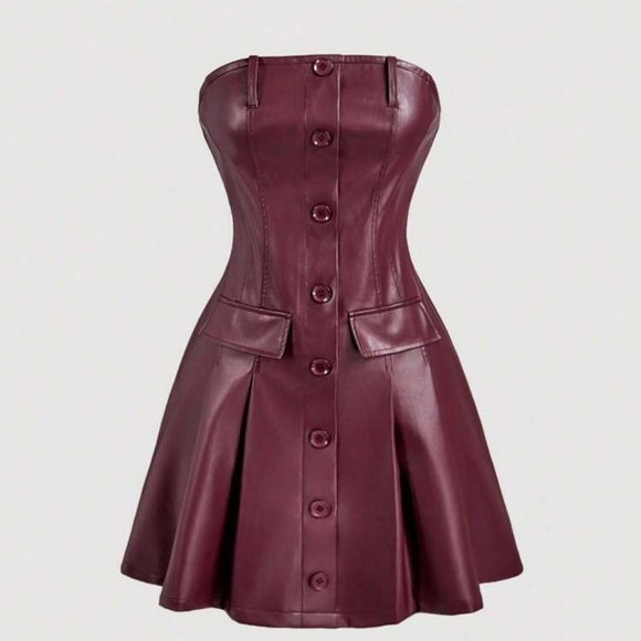 Passion of Essence Deep Burgundy Faux Leather Dress and Jacket - Picture 7 of 8